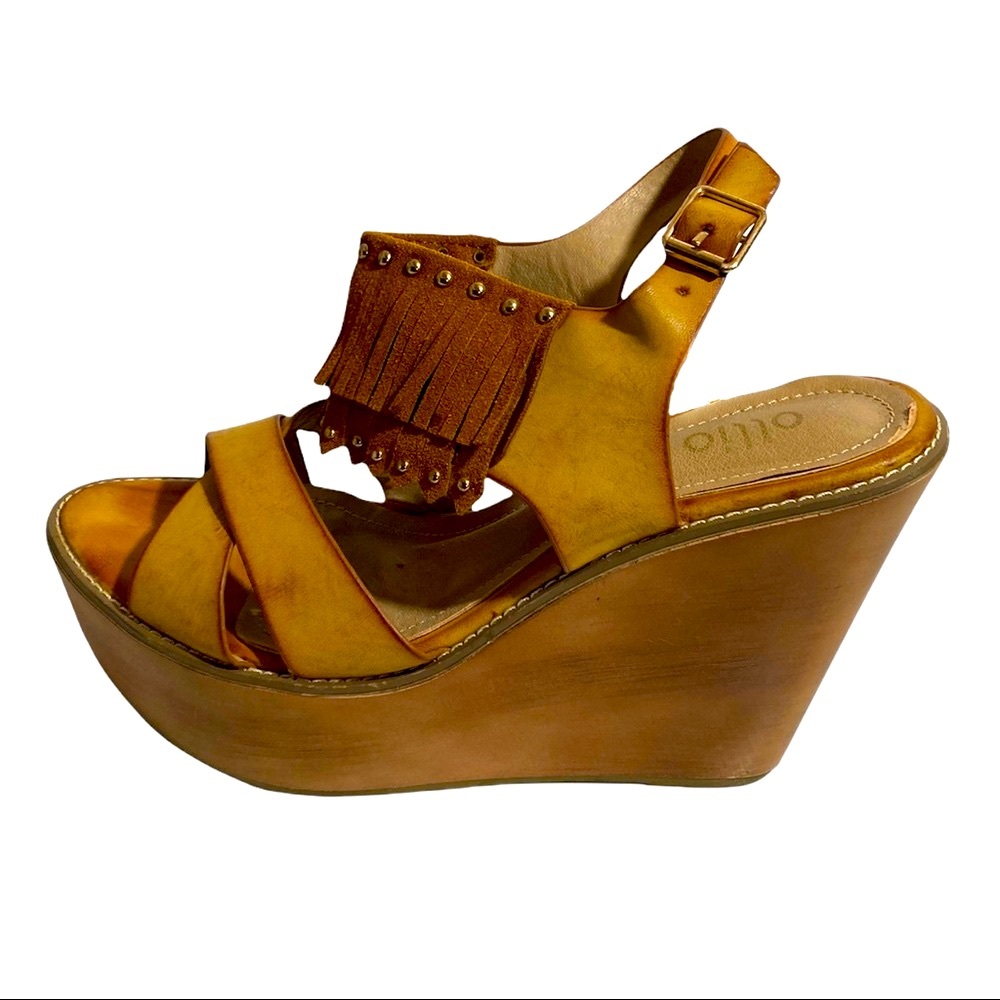 Y2K 90s Wood Platform Fringe Sandals